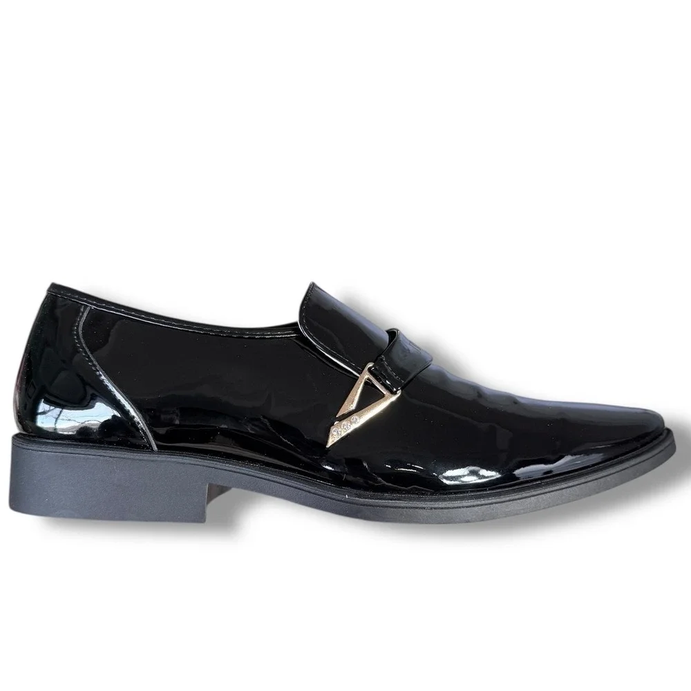 NIB JINGPIN Mens Black Patent Leather Dress Shoes Slip On Loafers Sz 8 US 42 EU